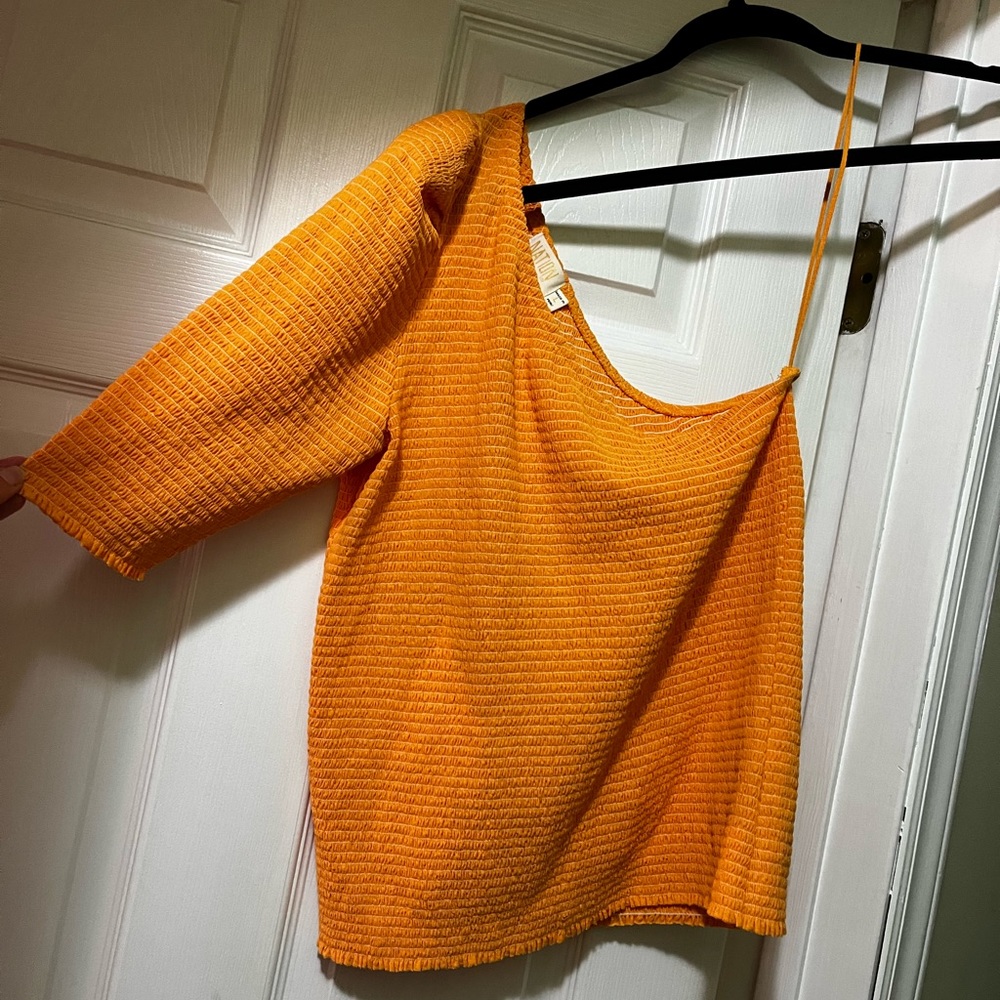 Nation LTD one shoulder smocked ruched top